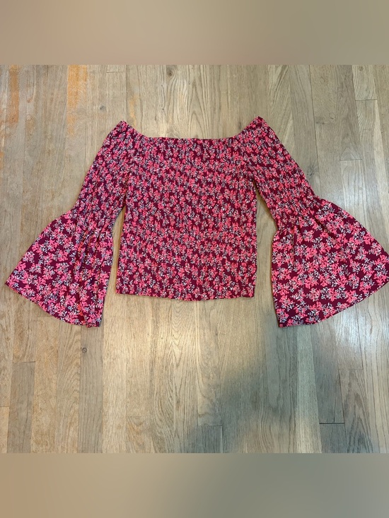 Express Tops - Express Floral Smocked Off Shoulder Bell Sleeve Top Medium
